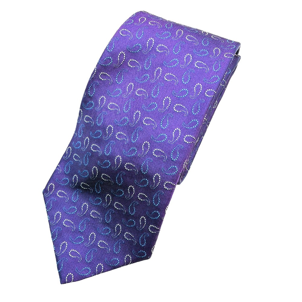Turnbull & Asser Silk Tie Violet Paisley Pattern Trad Luxury Designer England UK